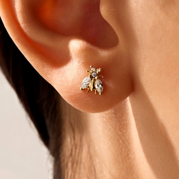 Women's 14k Solid Gold Bee Stud Earrings