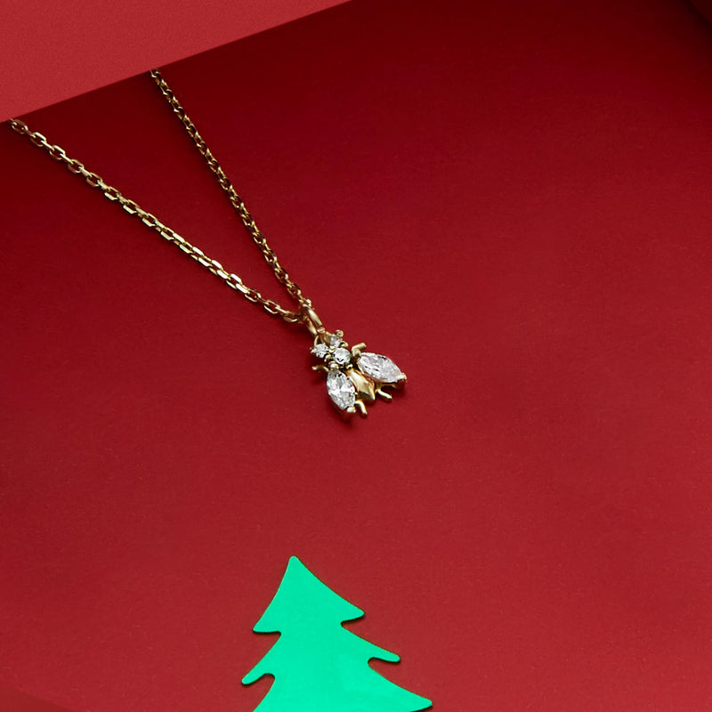 Tiny Bee Pendant Necklace in 14k Solid Yellow Gold