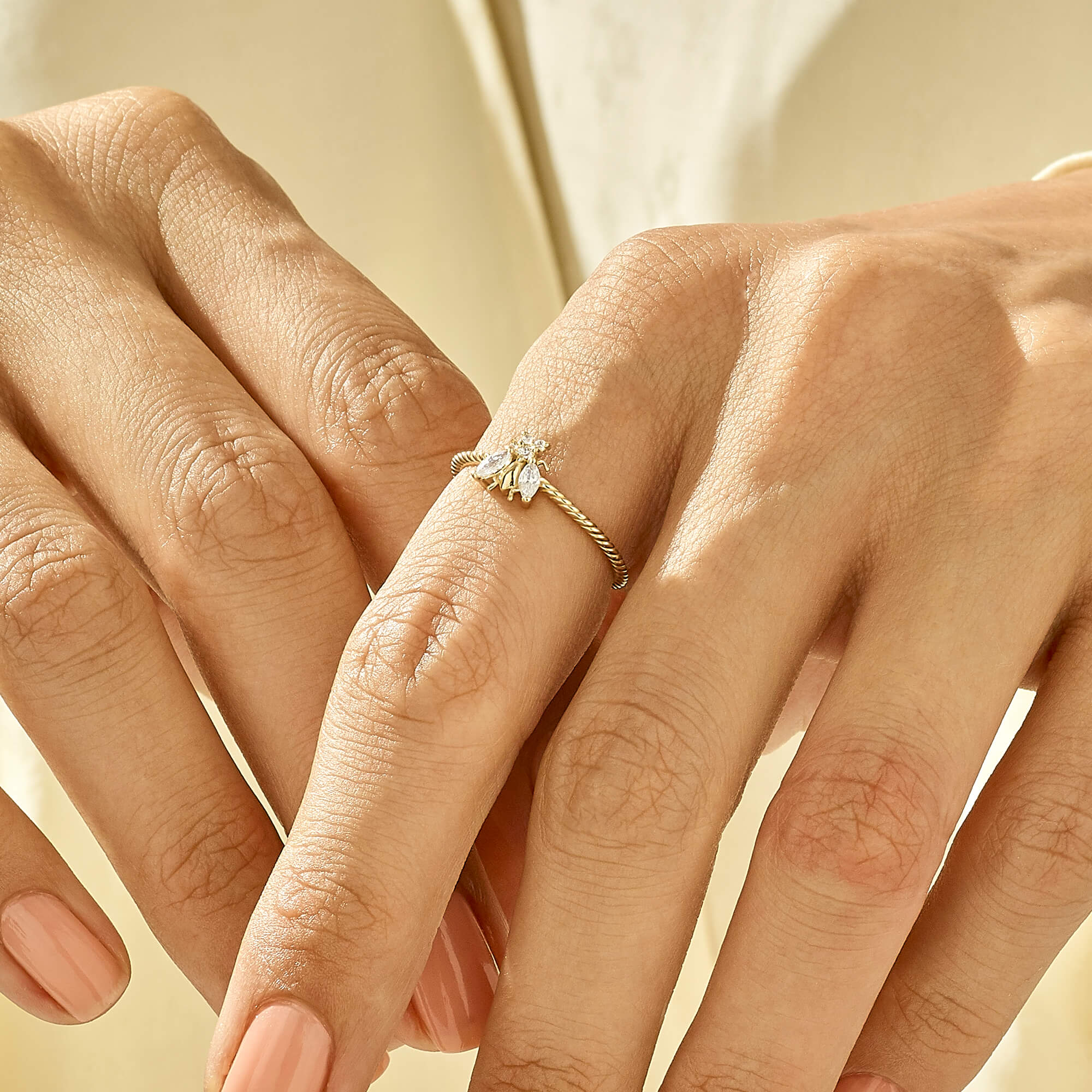 Tiny Bumble Bee Ring in 14k Real Yellow Gold