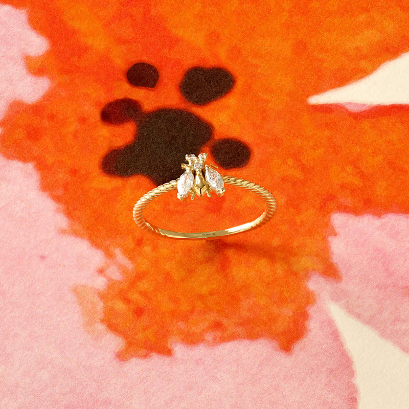 Bumble Bee Ring in 14k Solid Yellow Gold