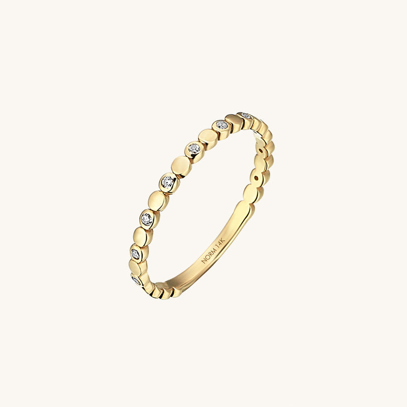 14k Real Yellow Gold CZ Bezel Dot Stackable Band Ring