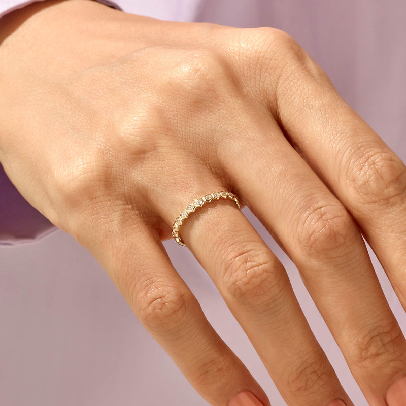 Bezel-Set Pave Stackable Ring in Gold