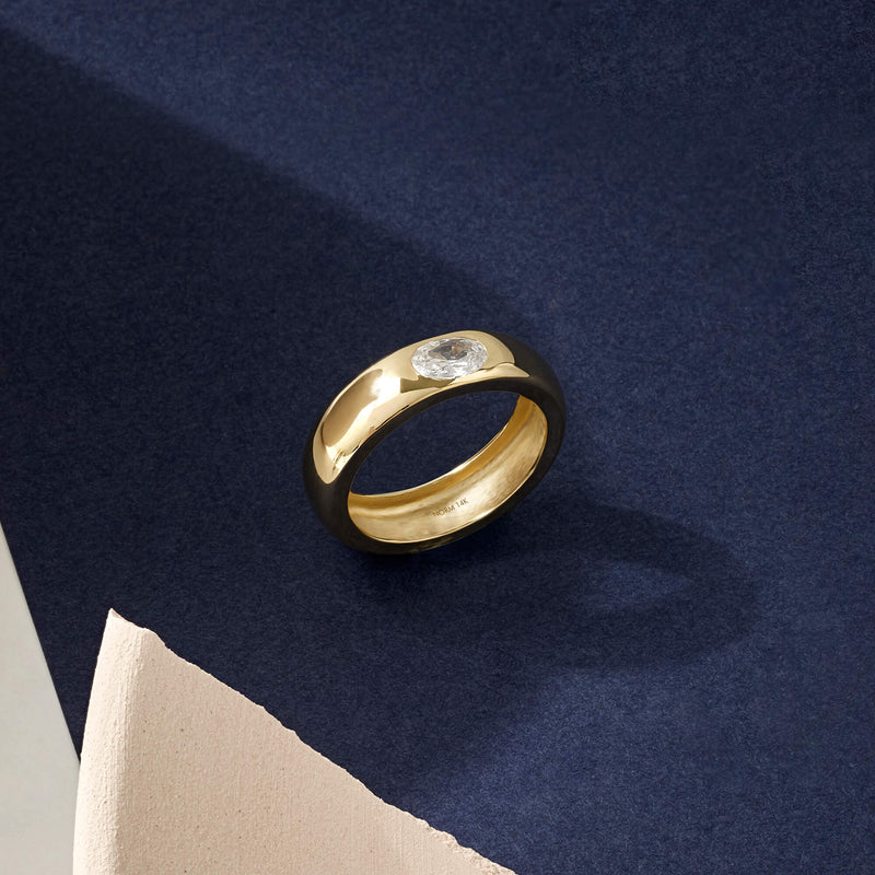 Bezel-Set Dome Band Ring in 14k Solid Yellow Gold