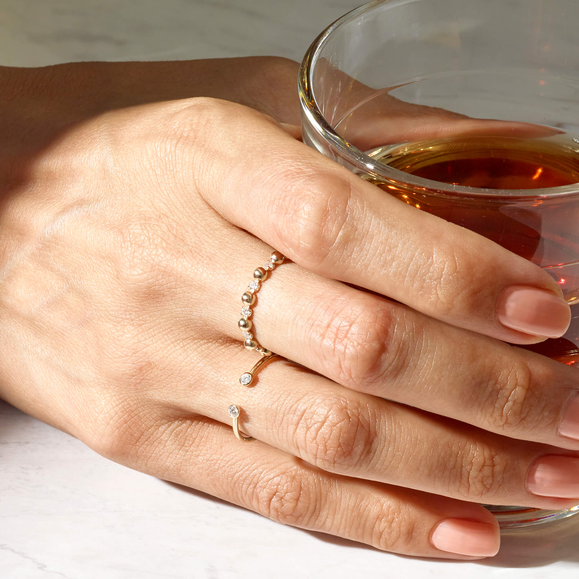 Open Band Ring with CZ Stones in Gold