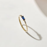 Thin Blue Baguette Solitaire Ring in 14k Yellow Gold
