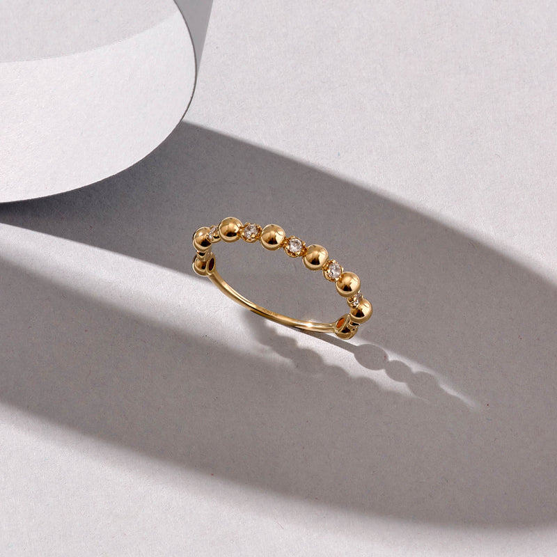 Stackable Bold Bead Ring in 14k Solid Yellow Gold