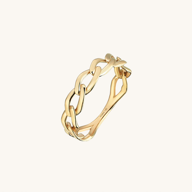 Thick Curb Chain Ring in 14k Real Yellow Gold