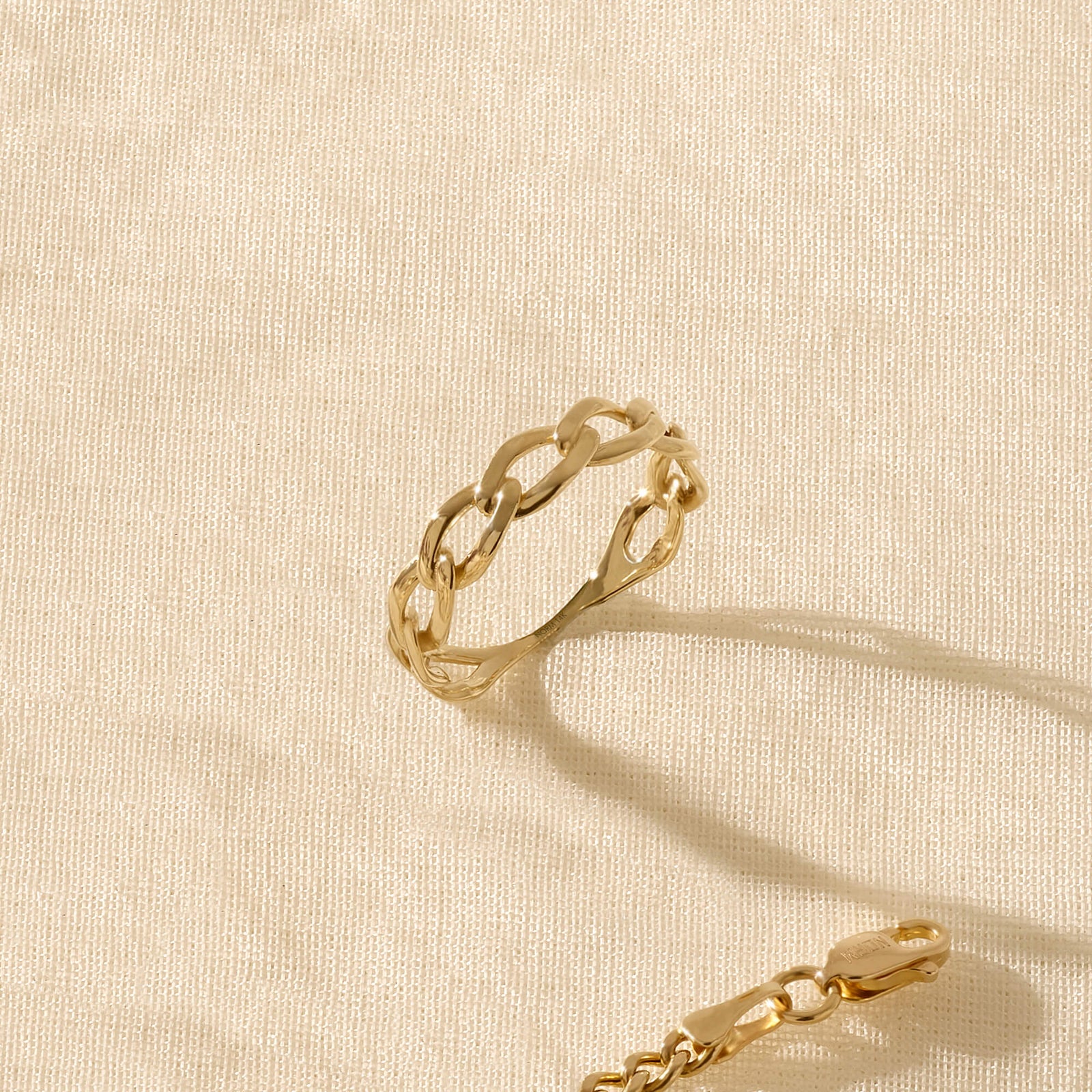Solid Yellow Gold Bold Curb Chain Band Ring - Norm Jewels