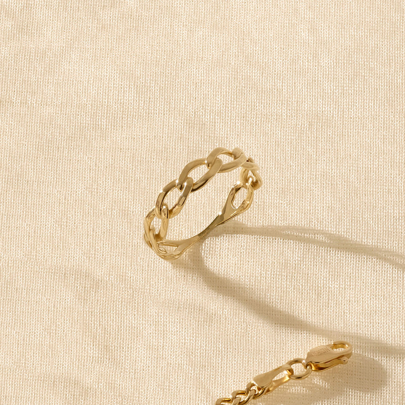 Women's Curb Chain Bold Ring in 14k Real Gold