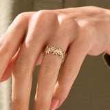 Bold Flower Band Ring in 14k Real Yellow Gold