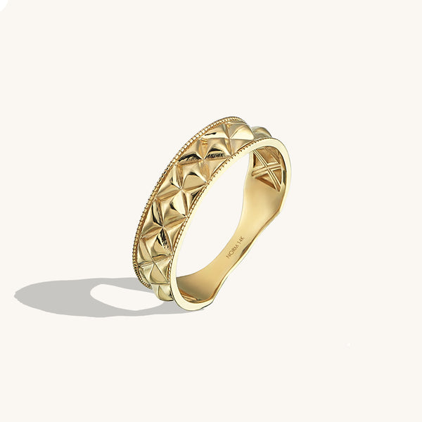 Bold Square Design Band Ring in 14k Solid Gold