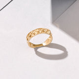 Designer Square Carved Band Ring in 14k Real Yellow Gold