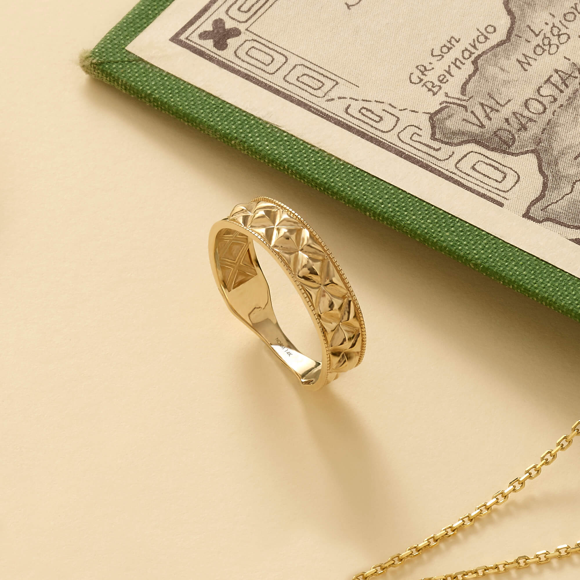 Bold Square Carved Statement Band Ring in 14k Solid Gold