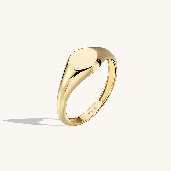 Women's Circle Signet Ring in 14k Solid Yellow Gold