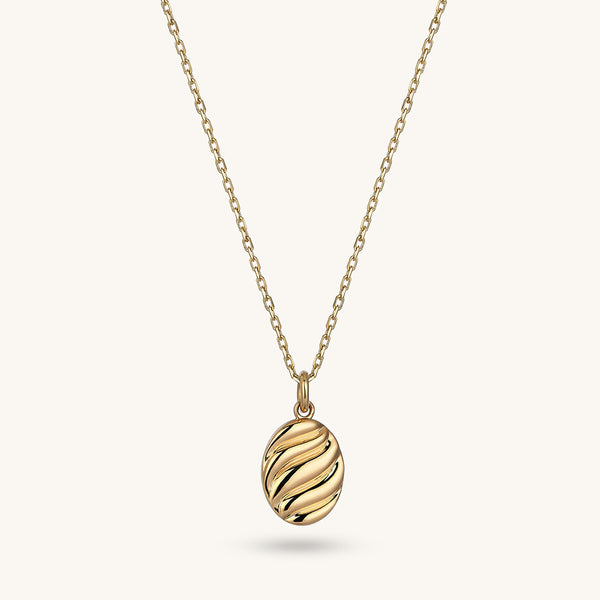 14k Solid Yellow Gold Oval Croissant Necklace for Women