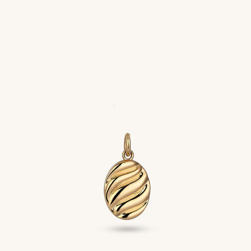 14k Solid Yellow Gold Oval Croissant Pendant for Women