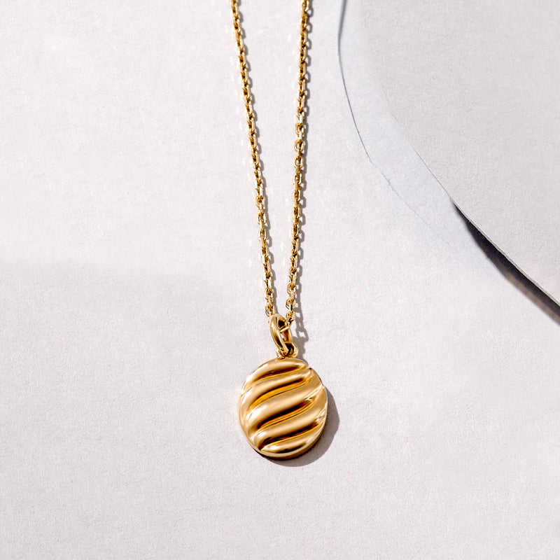 14k Solid Yellow Gold Oval Croissant Necklace for Women