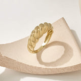 14k Real Yellow Gold Twisted Croissant Ring