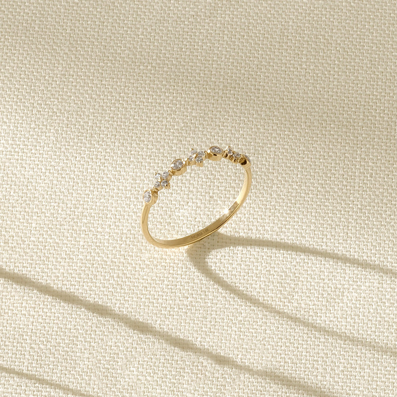 Stacking Band Ring with Cross Shaped White CZ Stones in 14k Real Gold
