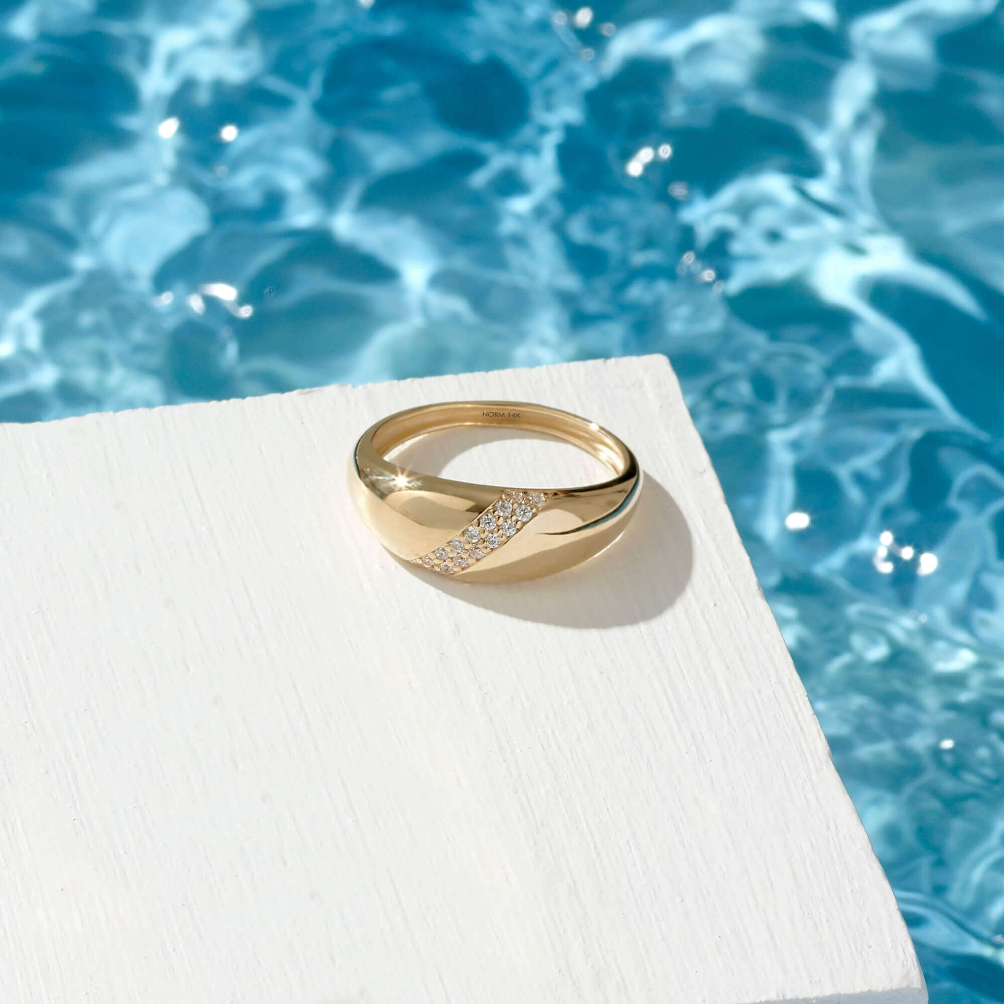 Cross Pave Dome Statement Ring in 14k Solid Yellow Gold