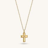 14k Solid Yellow Gold Cross Pendant Necklace for Women