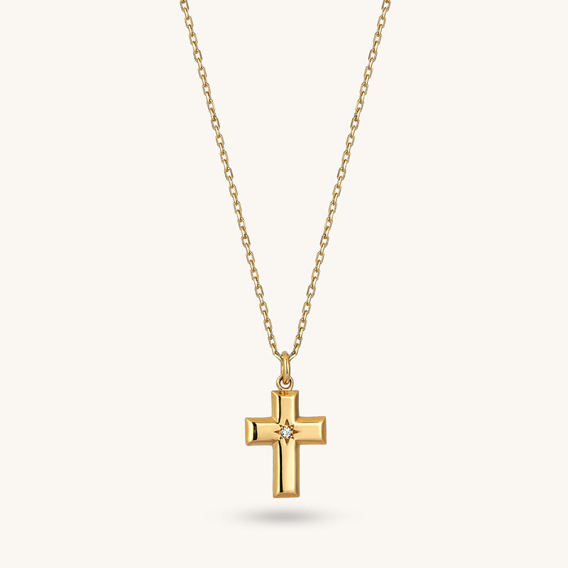 14k Solid Yellow Gold Cross Pendant Necklace for Women