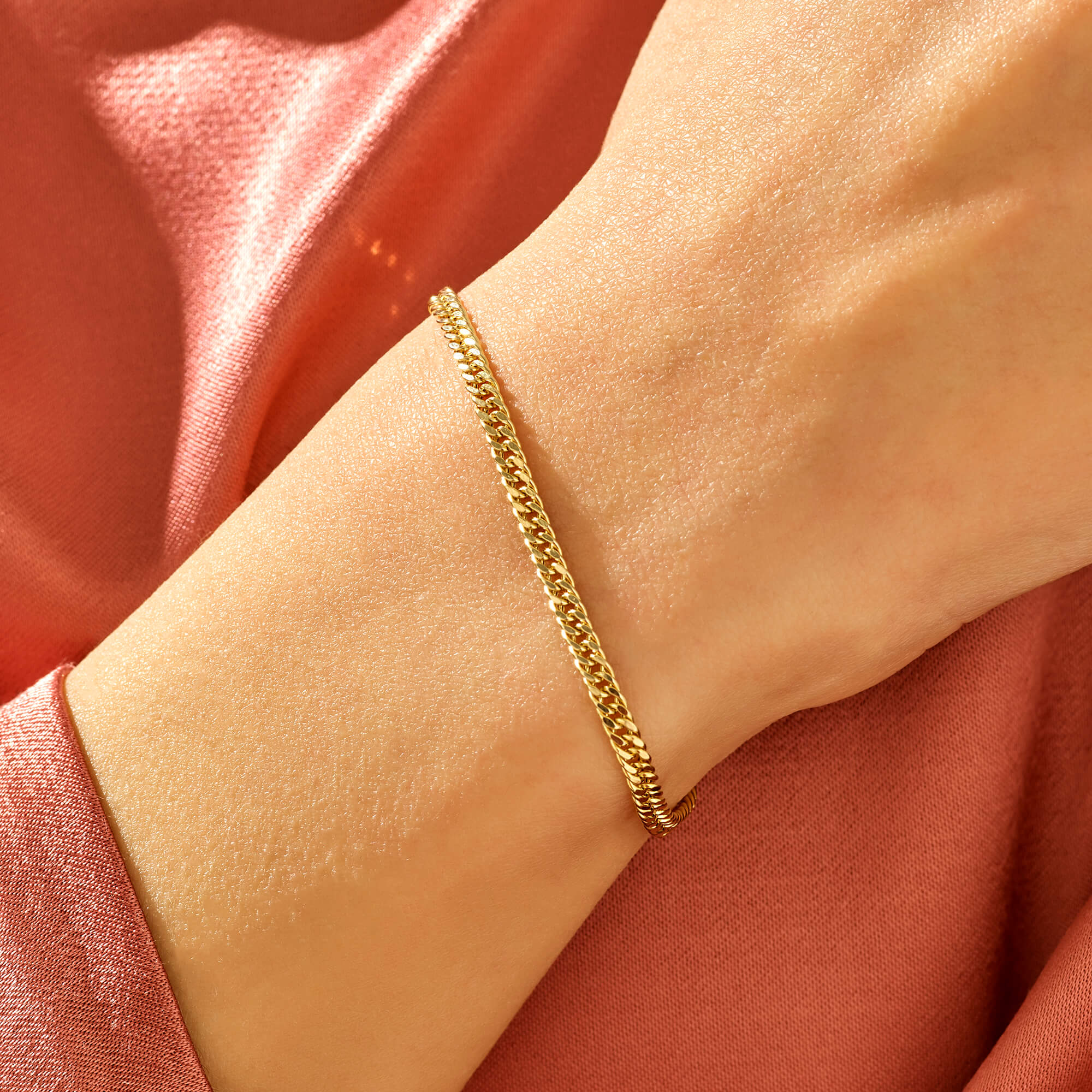 Women's 1.19mm Cuban Link Chain Bracelet in 14k Real Gold