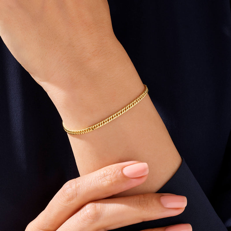 14k Solid Yellow Gold Cuban Links Chain Bracelet for Women