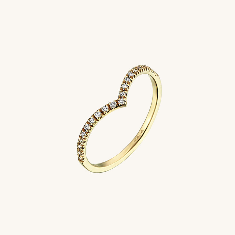 Minimal Curved Band with White CZ Stones in 14k Solid Gold
