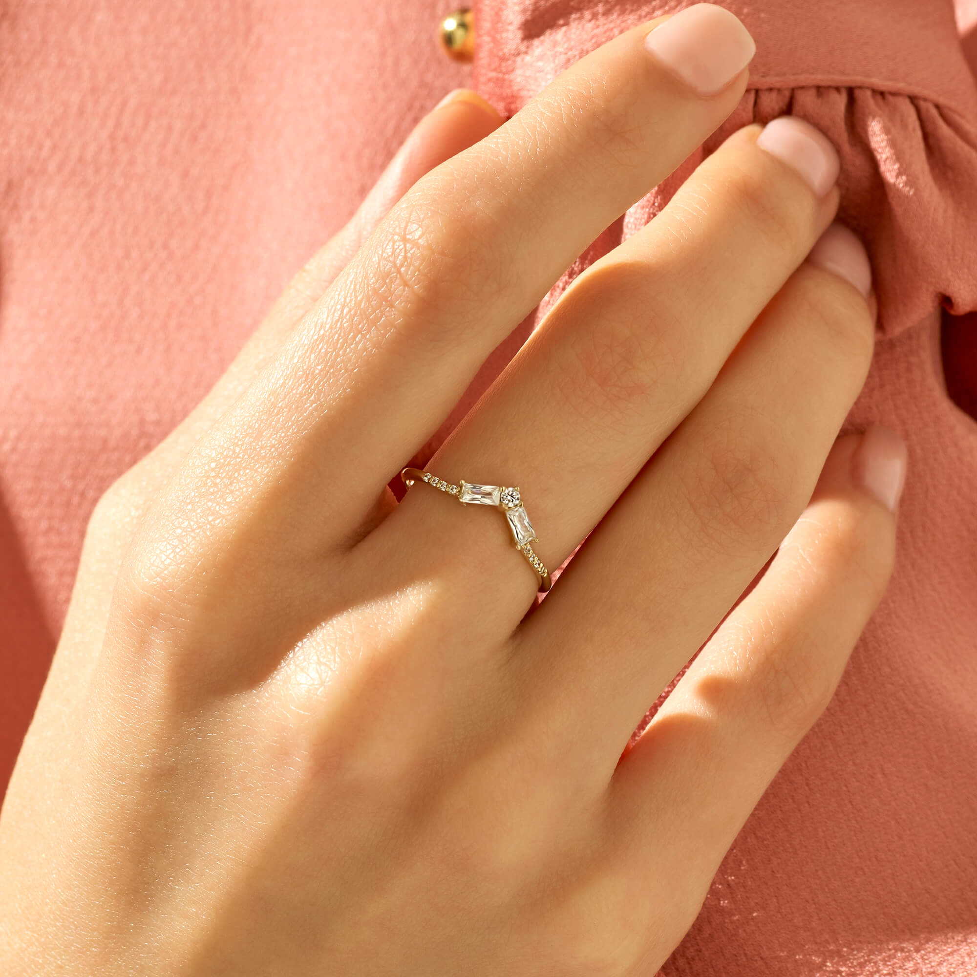 Curved Baguette Stackable Ring in 14k Real Gold