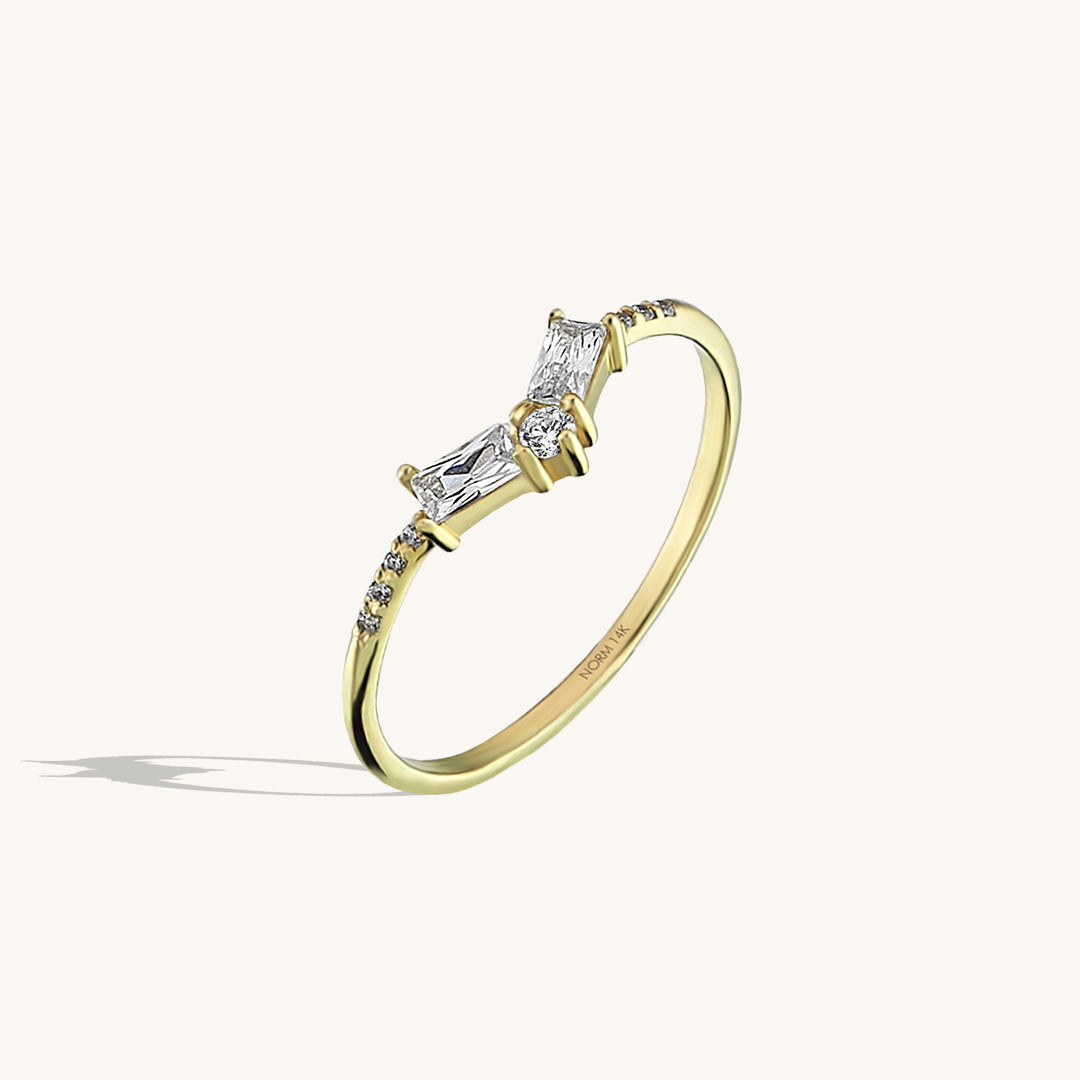 Curved Baguette Ring in 14k Solid Gold