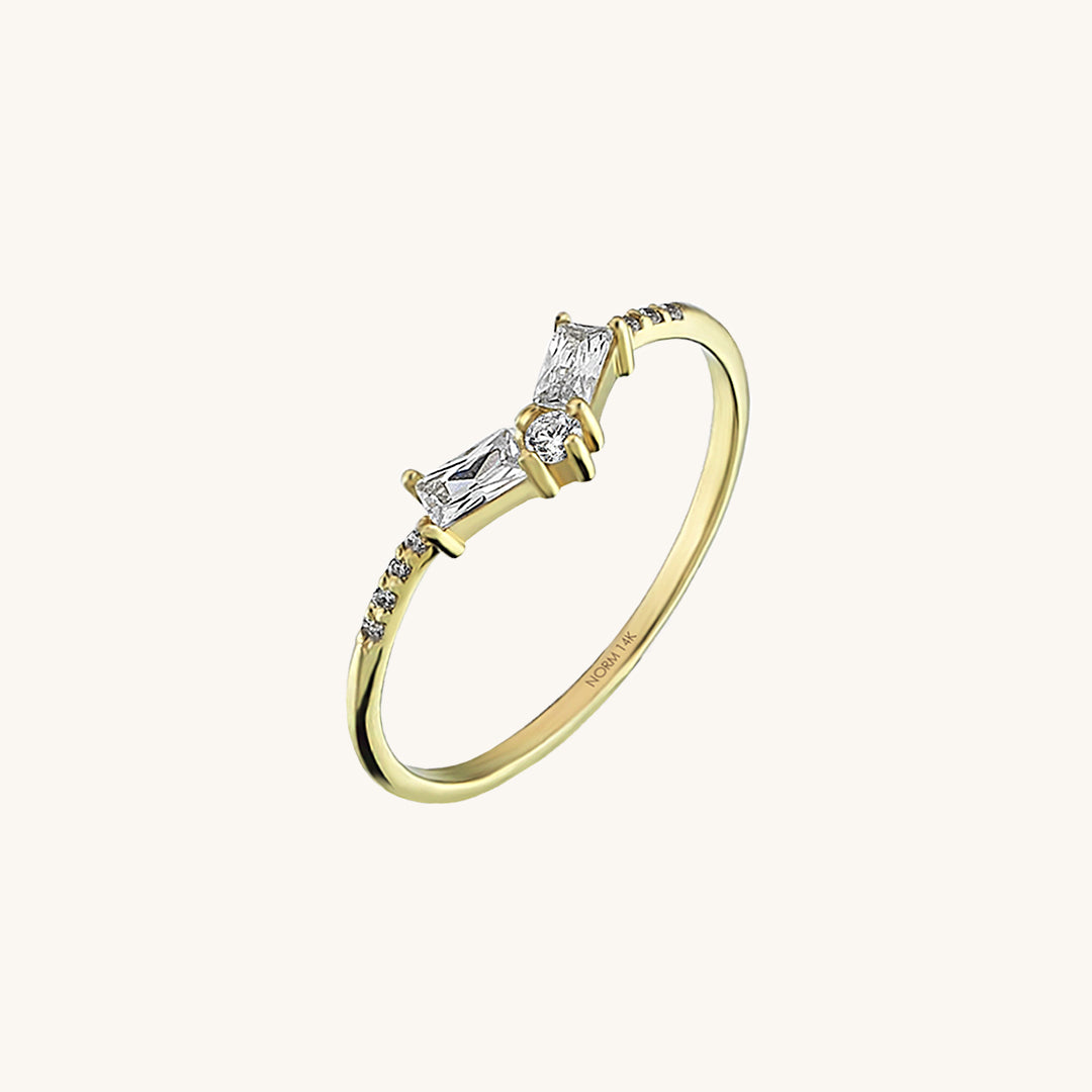 Curved Baguette Ring in 14k Real Gold