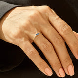 Dainty Blue Baguette Solitaire Ring in Gold