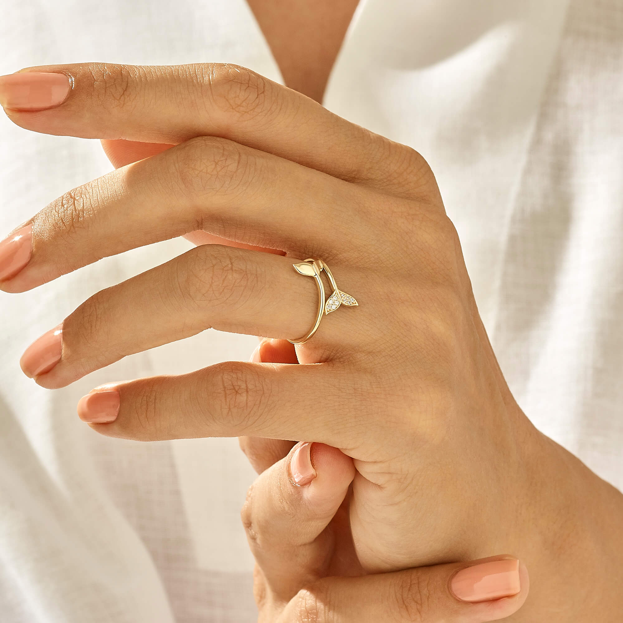 Dolphin Tail Stackable Ring in 14k Real Gold