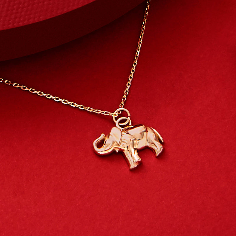 Small Elephant Pendant Necklace in 14k Solid Yellow Gold