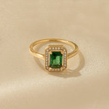 Women's Baguette Emerald Engagement Ring in 14k Real Gold