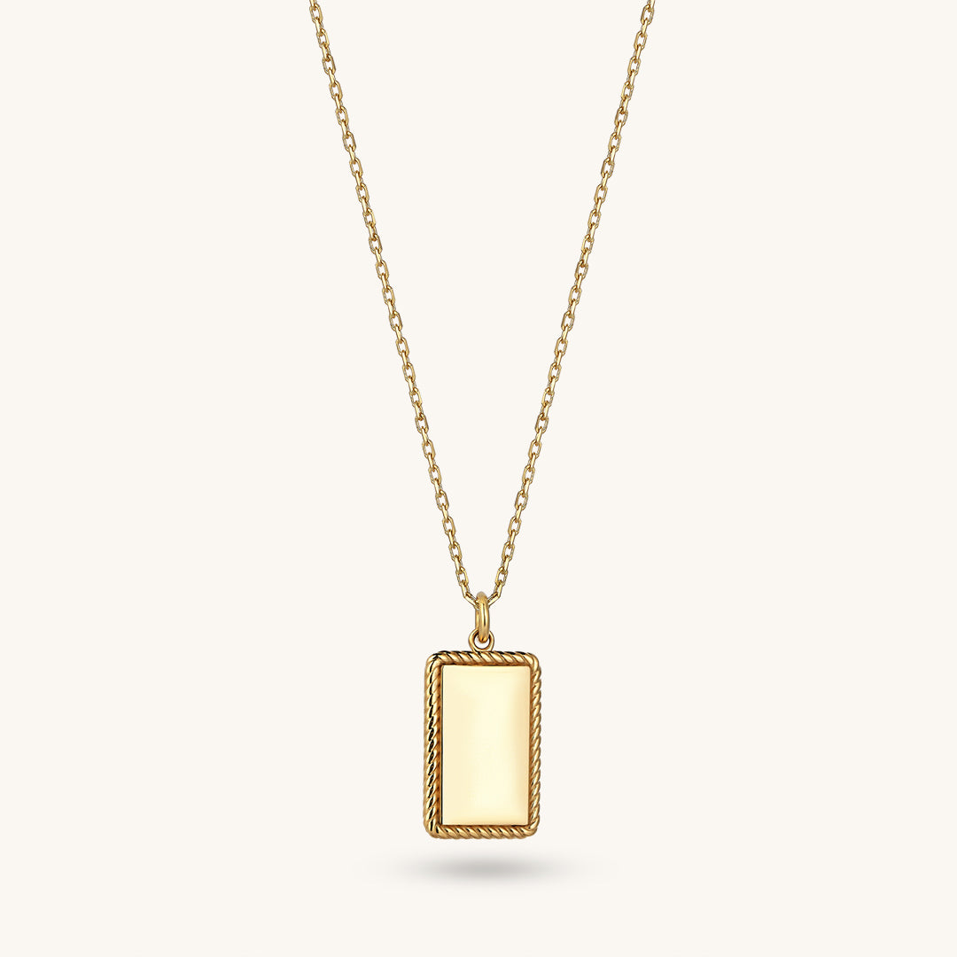 14k Solid Gold Rectangular Engravable Pendant Necklace