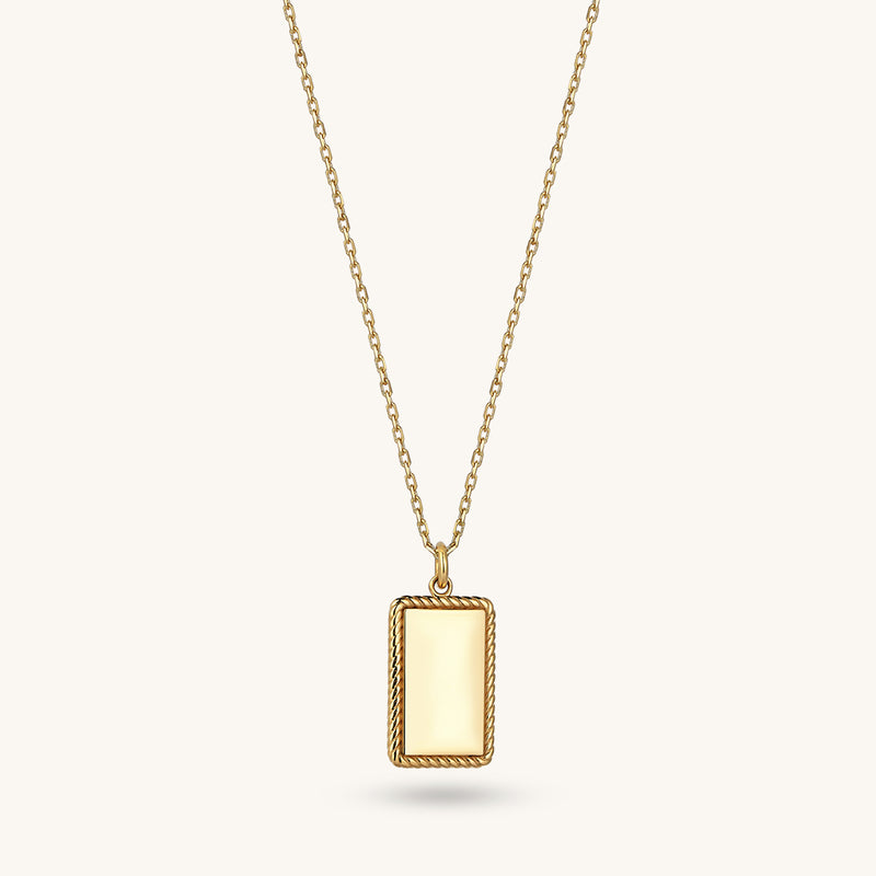 Engraved Pendant Gold Pendant Necklace Rectangle 14k Solid Gold