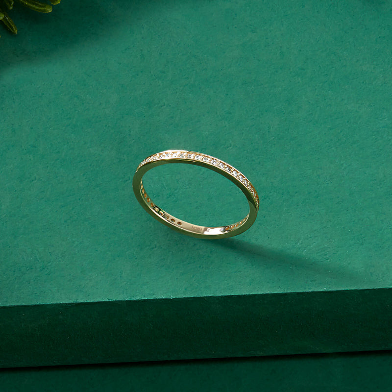 Wedding Band Ring Paved with White CZ in 14k Solid Gold