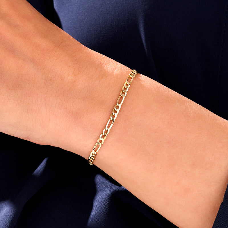 Thin Figaro Chain Bracelet in 14k Solid Yellow Gold