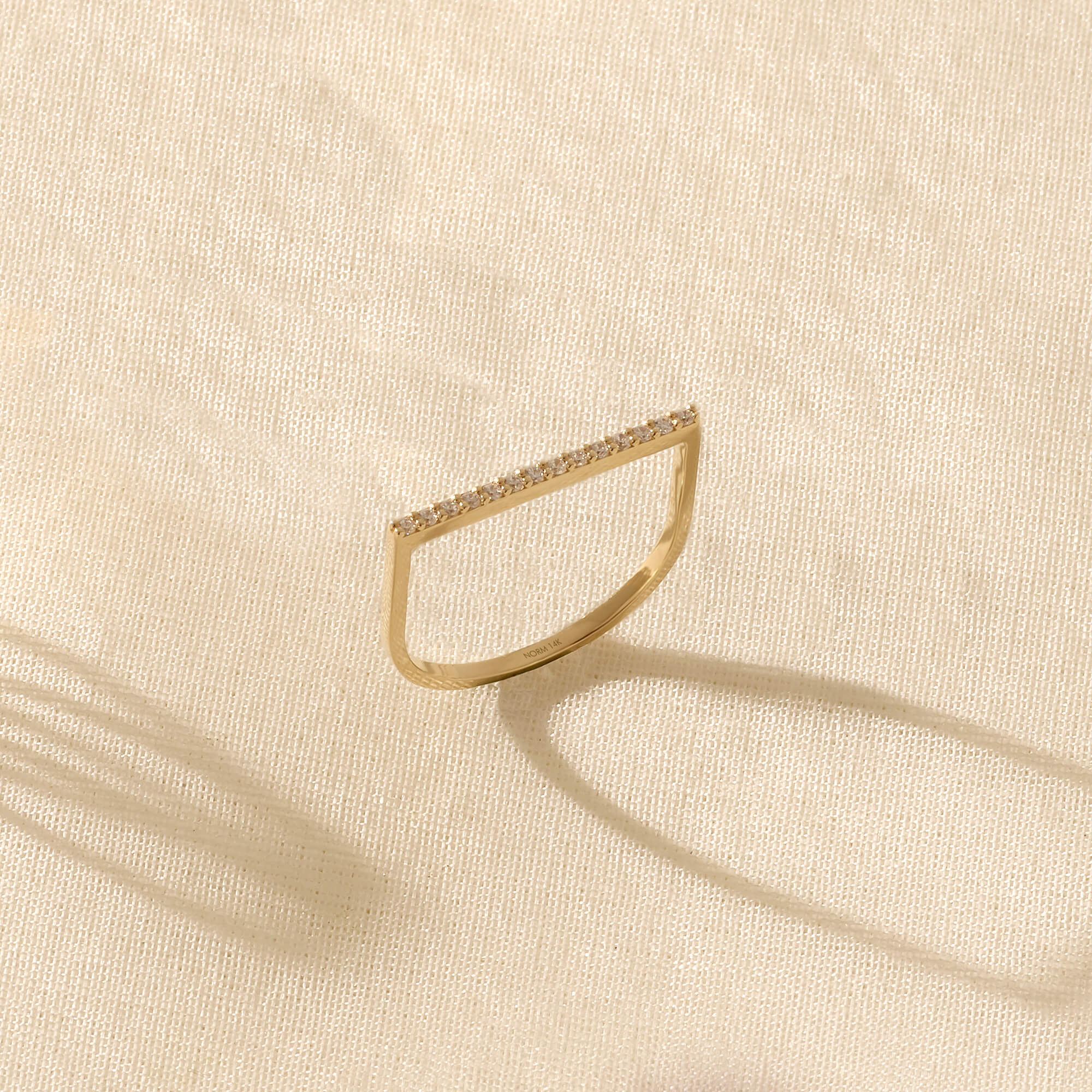 Stackable Flat Bar Ring Paved with White CZ in 14k Gold