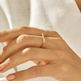 Flat Bar Ring Paved with White CZ in 14k Solid Yellow Gold