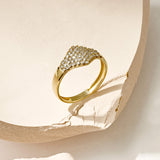 14k Real Gold Flat Pave Signet Ring for Women