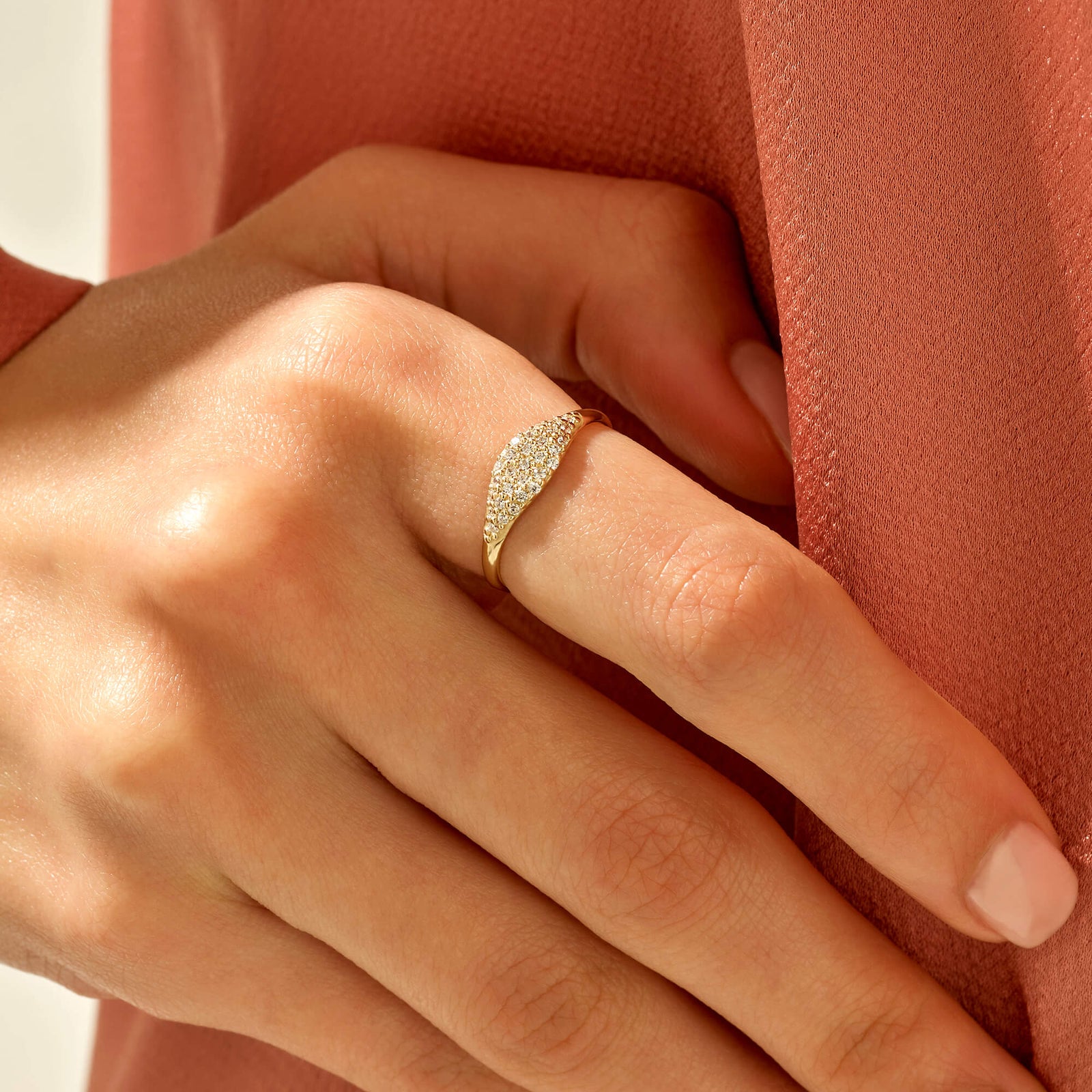 Women's Paved CZ Signet Ring in 14k Real Yellow Gold – NORM