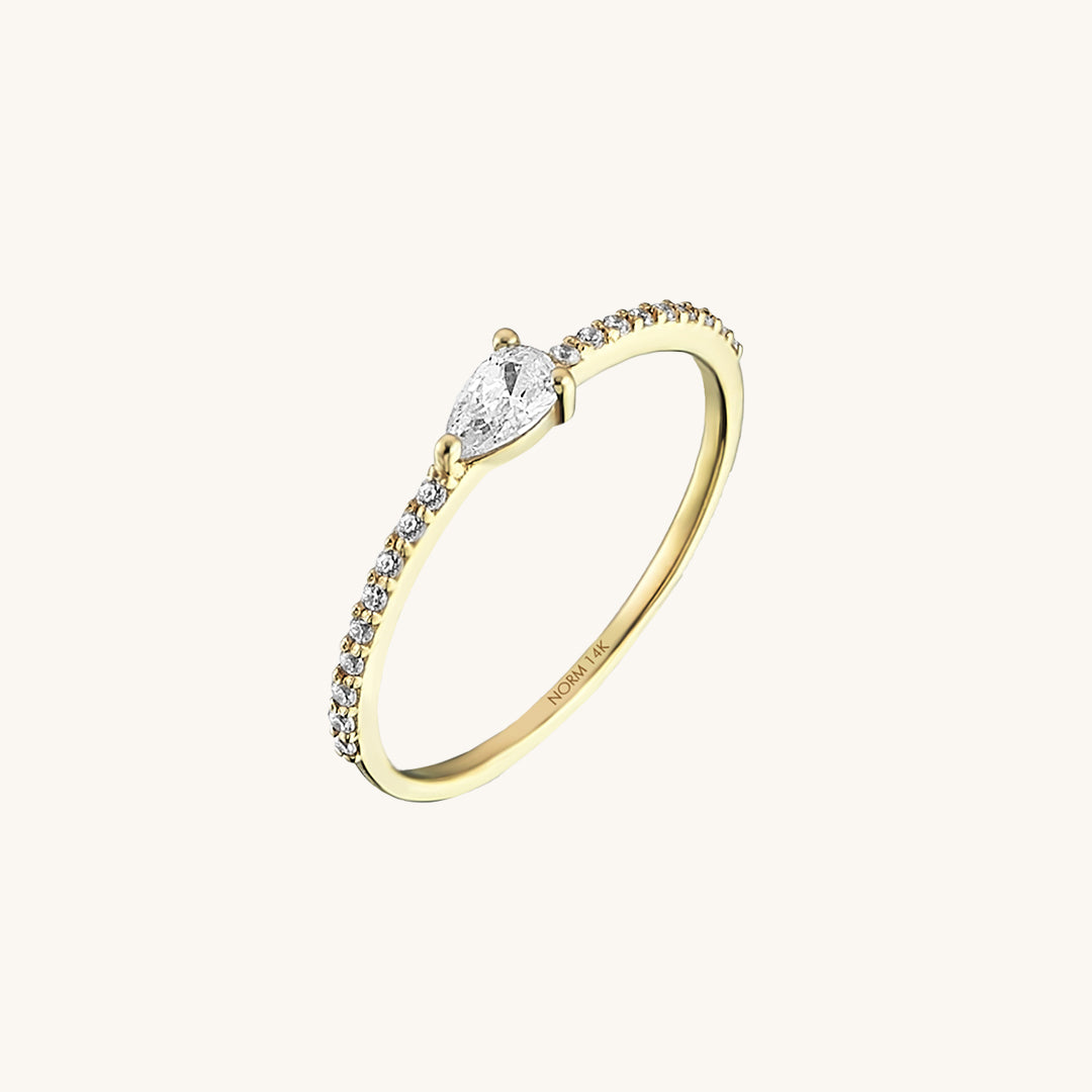 14k Solid Gold Half Eternity Pear Ring