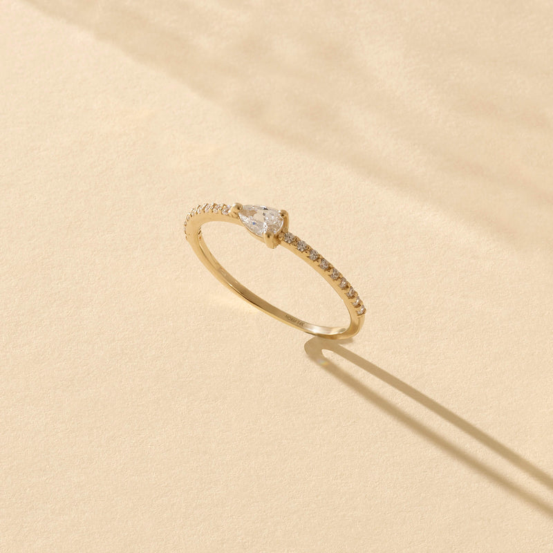 Half Eternity Pear Stackable Ring in 14k Solid Yellow Gold