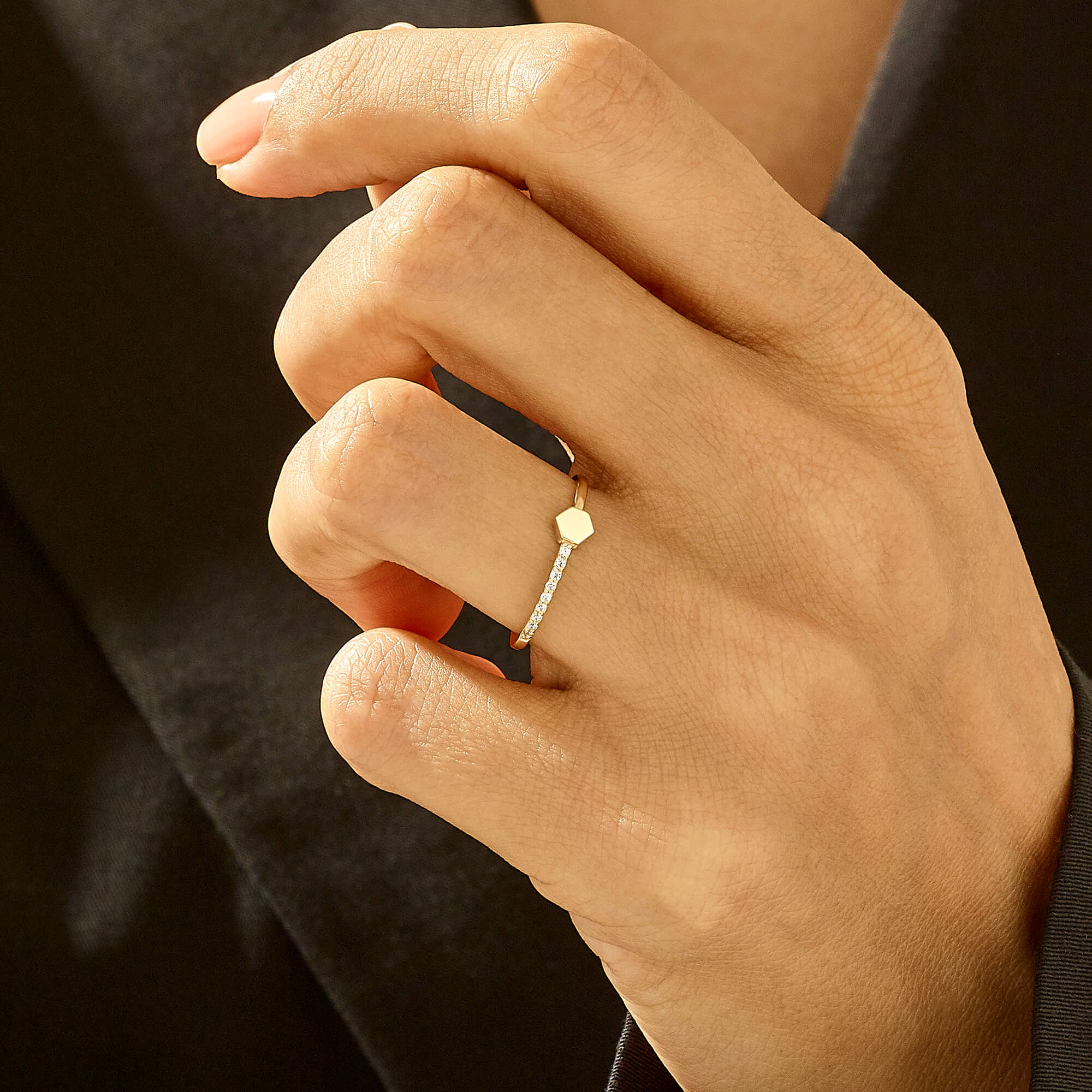 Dainty Half Eternity Solitaire Ring in 14k Real Yellow Gold