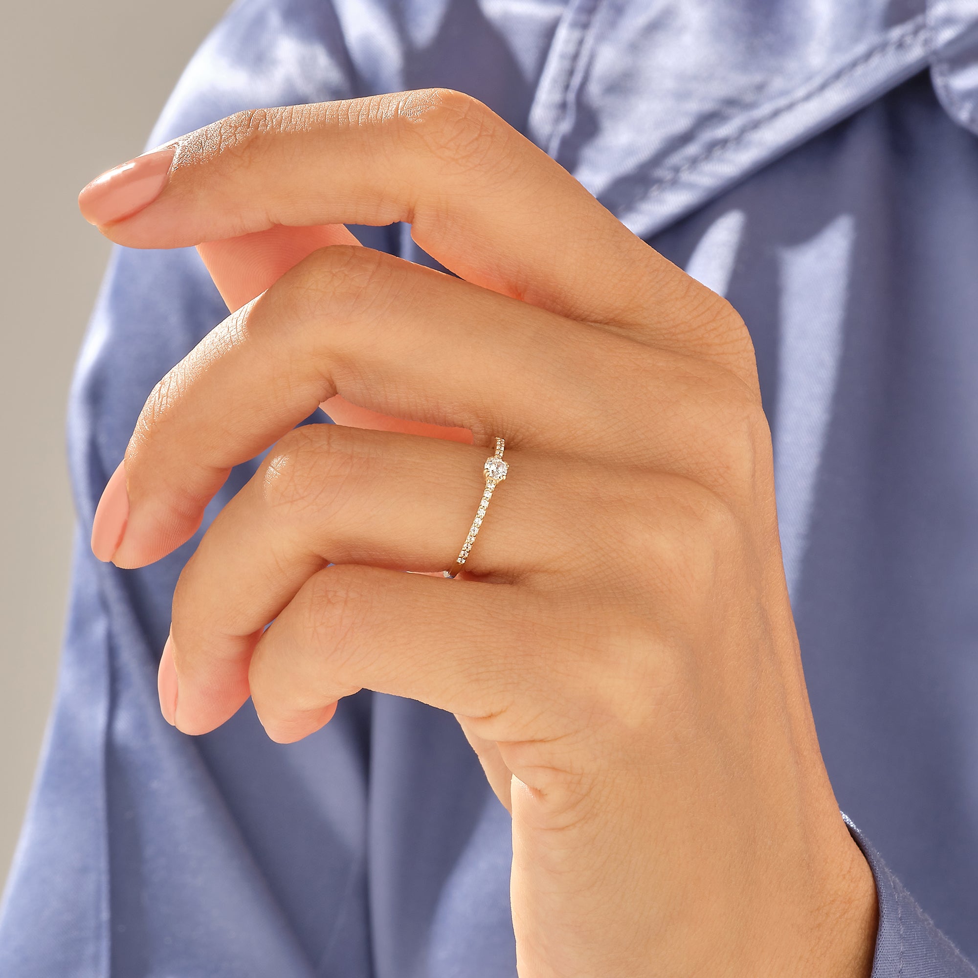 14k Real Gold Diamond Solitaire Half Eternity Ring