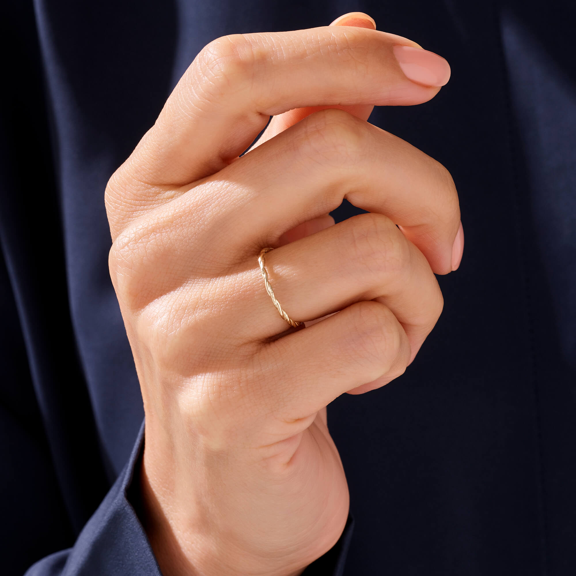 Women's Hammered Twisted Ring in 14k Solid Yellow Gold
