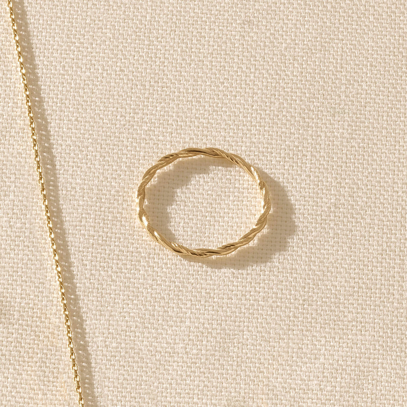 Dainty Hammered Twisted Ring in 14k Solid Gold